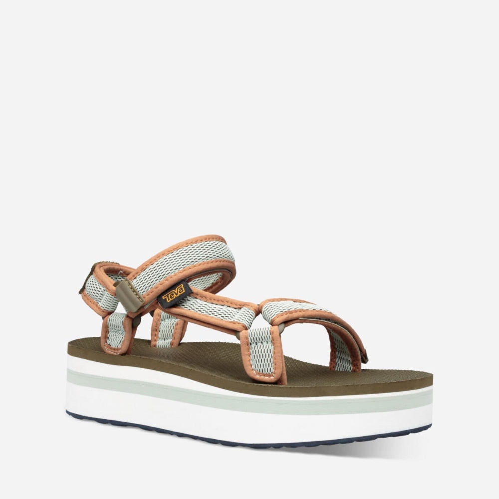 Teva Flatform Universal Mesh Print - Women's Teva Sandals - Dark Olive / Orange | India (LCFW76524)